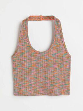 Multicolor Ribbed Halter Crop Top
